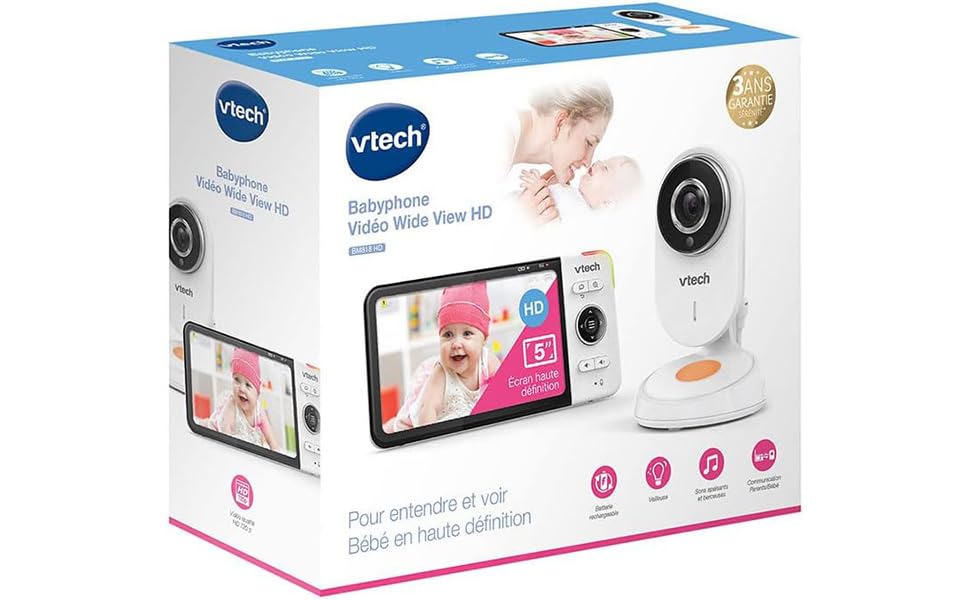 Vtech VM901-1W WiFi камера, дитячий відеомонітор з 5-дюймовим HD-дисплеєм, поворотна камера 1080P, мобільний додаток, широкий кут огляду 120°, сумісність з iOS та Android