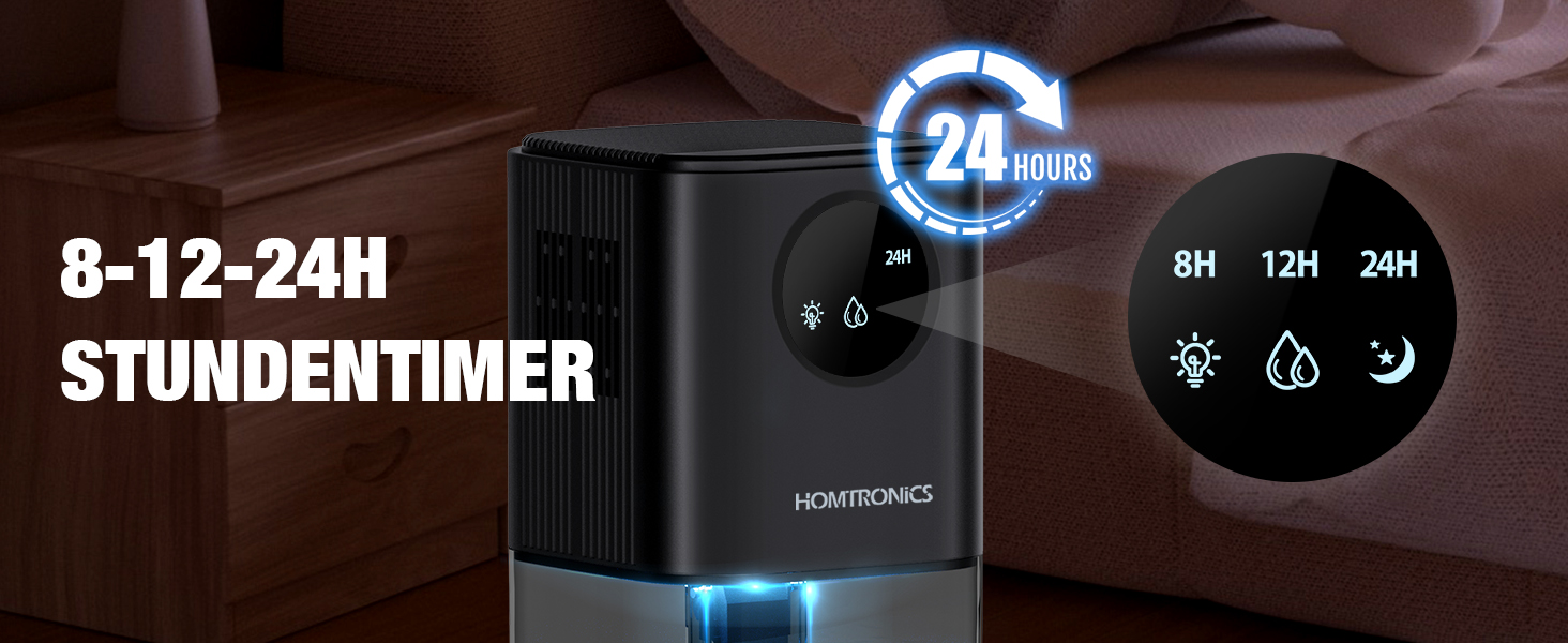 Електричний осушувач повітря Homtronics 1700 мл, компактний, портативний, тихий, з підсвіткою 7 кольорів, автовимкнення, для ванної, спальні, шафи, офісу (чорний)