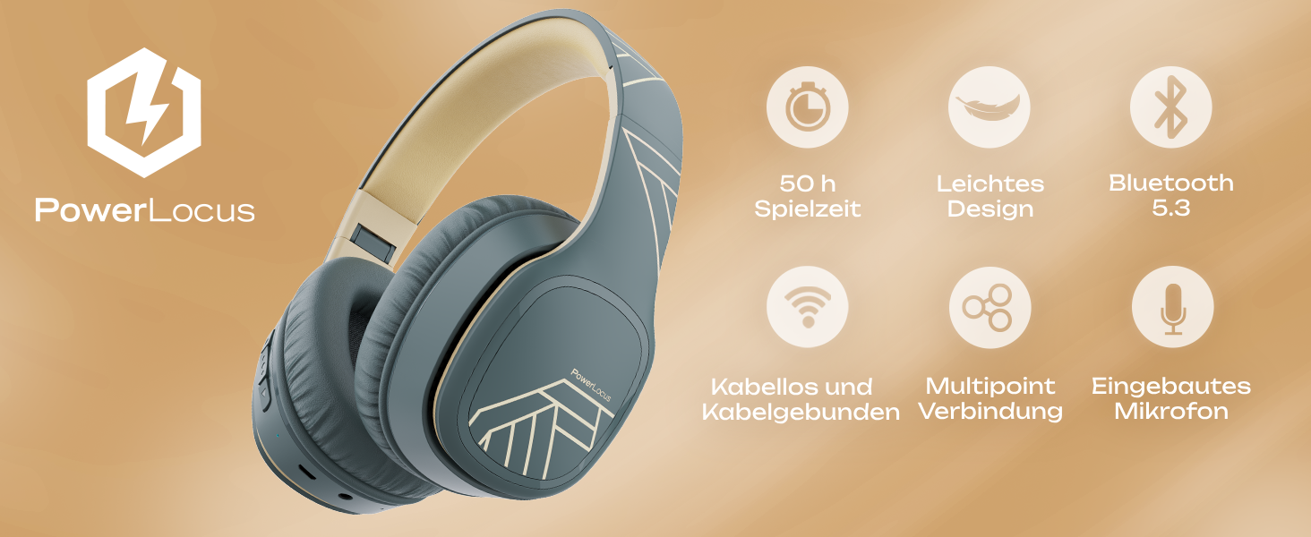 PowerLocus P7 Bluetooth навушники Over-Ear, складні, бездротові з басами, Hi-Fi стерео, з функцією гучного зв'язку, USB-C зарядка, тривалий час роботи для iPhone/PC/TV (Лінійний сірий)