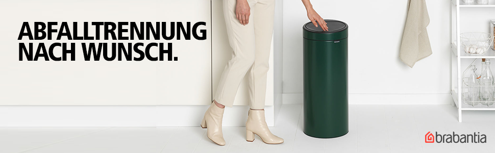 Сміттєве відро Brabantia Touch Bin New, 40 л, нержавіюча сталь, 32.8 x 48.3 см, колір Pine Green