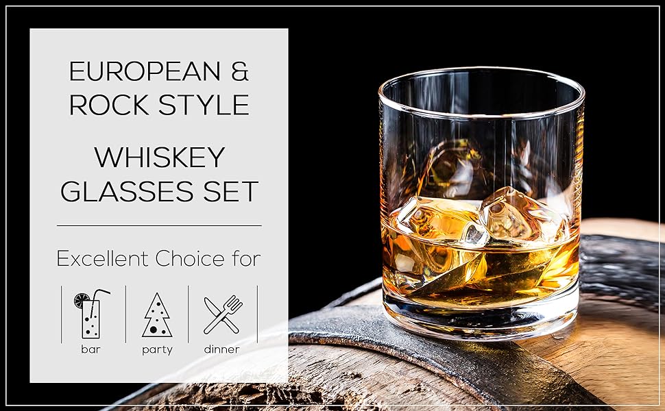 Склянки CRYSTALIA Premium Whiskey, набір 6 шт, 305 мл, без свинцю. Склянки для віскі, коктейлів, бурбону, скотчу, коньяку, ірландського віскі. Набір склянок для бару.
