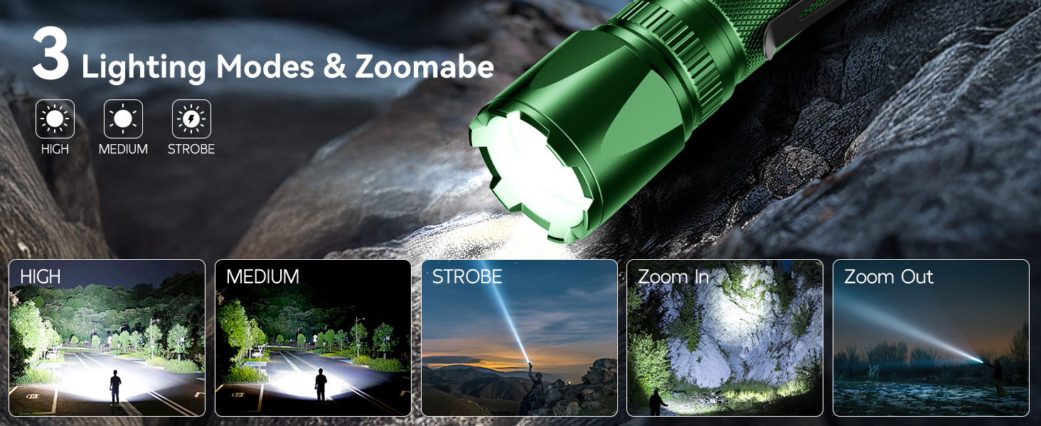 Тактичний ліхтарик Gearlite: перезарядна LED лампа 3000 люмен з зумом, 3 режими, водонепроникний IP65, для кемпінгу, риболовлі, тактики