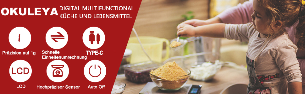 Кухонні ваги електронні - Digitalwaage до 15 кг з точністю 1 г | g/kg/lb:oz/ml/fl'oz | TYPE-C/Акумулятор | Ваги для кухні