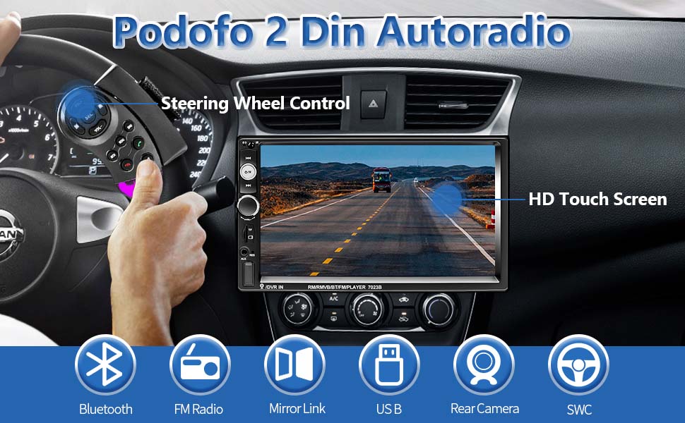 Podofo 2DIN автомагнітола з Bluetooth, 7