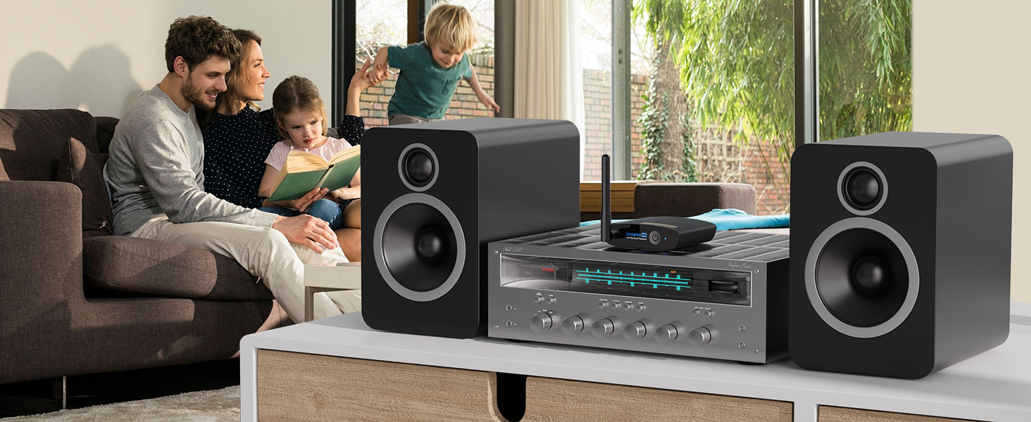 1Mii Bluetooth 5.3 HiFi Аудіоприймач для стереосистеми: Bluetooth адаптер з DAC (384kHz / 32bit), aptX HD, LDAC, оптичний/RCA вихід для AV ресивера або підсилювача (Чорний)