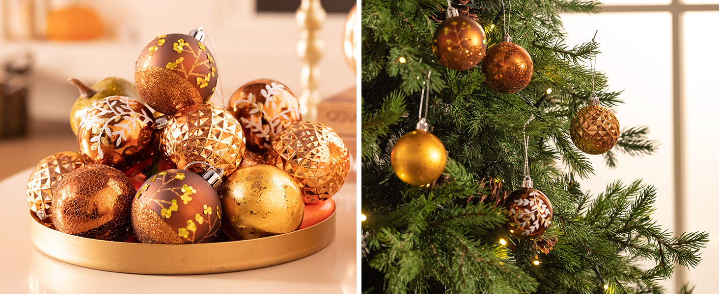 Набір ялинкових прикрас Valery Madelyn (20 шт, 6 см, бронза) - пластикові кулі з гачками, тематика 