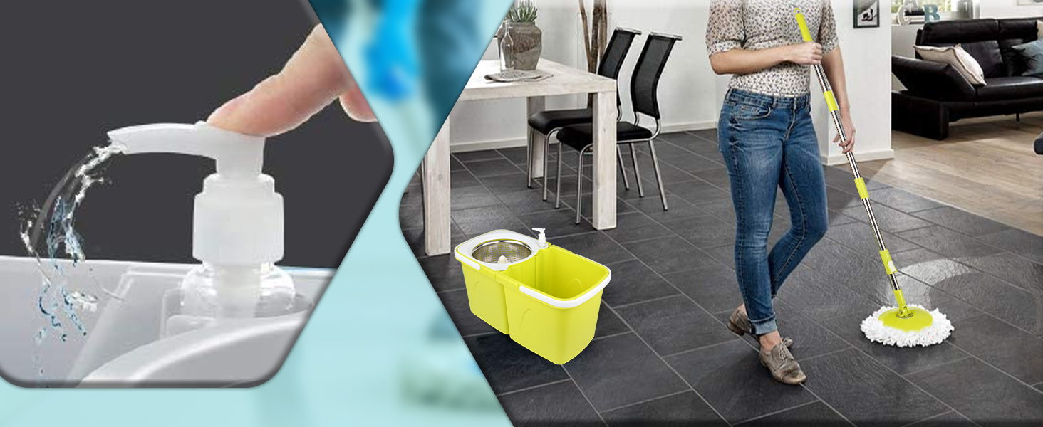 Набір для миття підлоги ARSUK з відром та механічним віджимом – набір для прибирання будинку | Відро для миття підлоги з мікрофіброю та 360° обертанням – ідеально для паркету, плитки та ламінату | 4 змінні насадки та утримувач для швабри з ароматом лимона