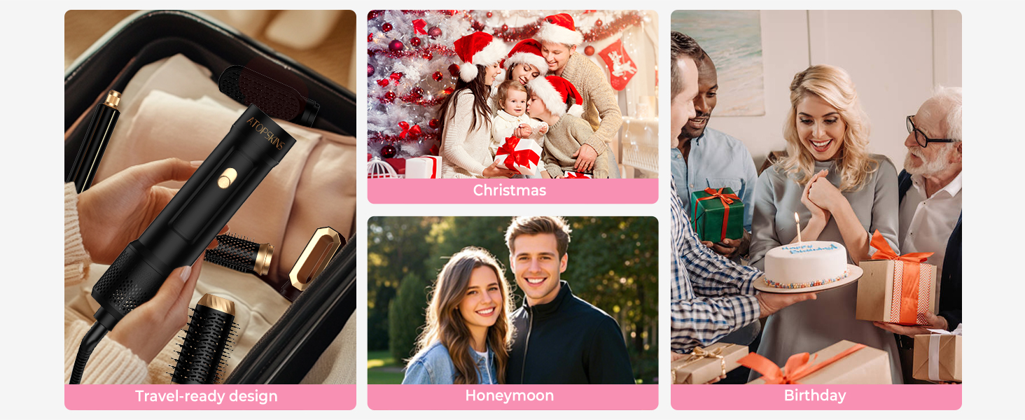 Набір для укладки волосся Atopskins Pro Airstyler 6 в 1: фен-щітка, плойка, іонізація, 1000W, чорний