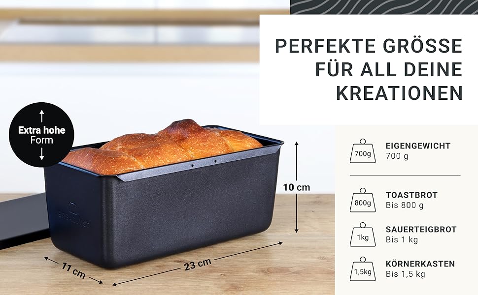Форма для випічки хліба BREADLYST® Преміум з кришкою 23 см, вузька, з антипригарним покриттям, сталь, до 260°C