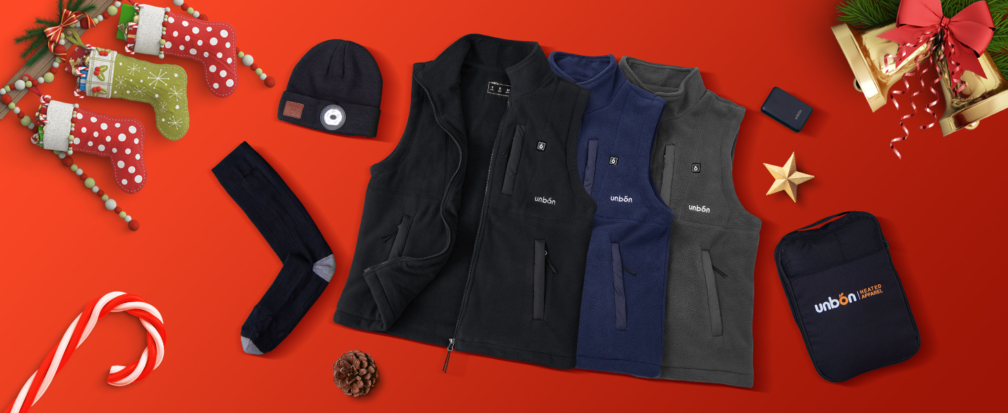 UNBON Грівальна жилетка для чоловіків, флісова жилетка з підігрівом, Powerbank 10000mAh, USB, 3 режими нагріву, 6 зон нагріву, чорний