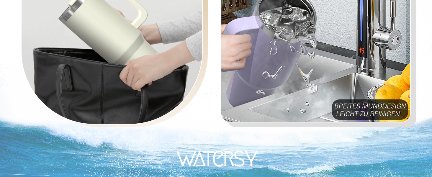 Термокружка WATERSY 40oz (1183 мл) з нержавіючої сталі, подвійні стінки, вакуумна ізоляція, без витоку, з ручкою та трубочкою, блакитний колір