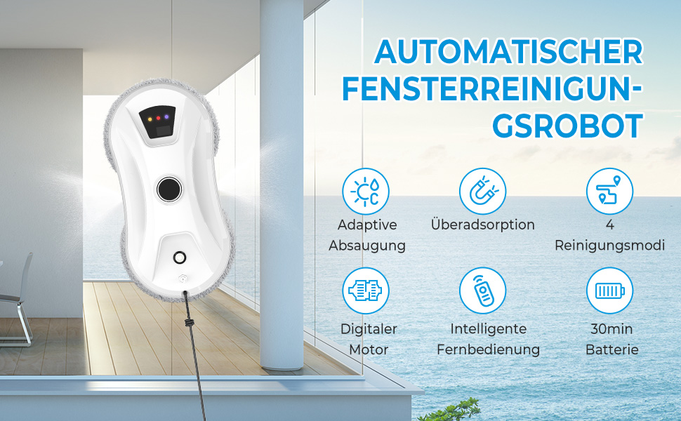 Робот для миття вікон Fensterputzroboter 5600 Па з автоматичним подвійним розпиленням, 3 режими, датчик краю, пульт, безпека для скла, плитки, дзеркал + 10 серветок