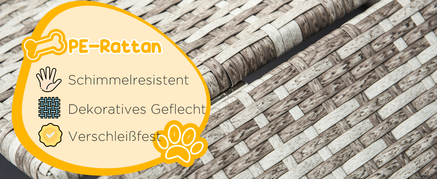 Лежанка для собак PawHut з дахом, ротанг, для вулиці, 69 x 98 x 70 см (Сірий)