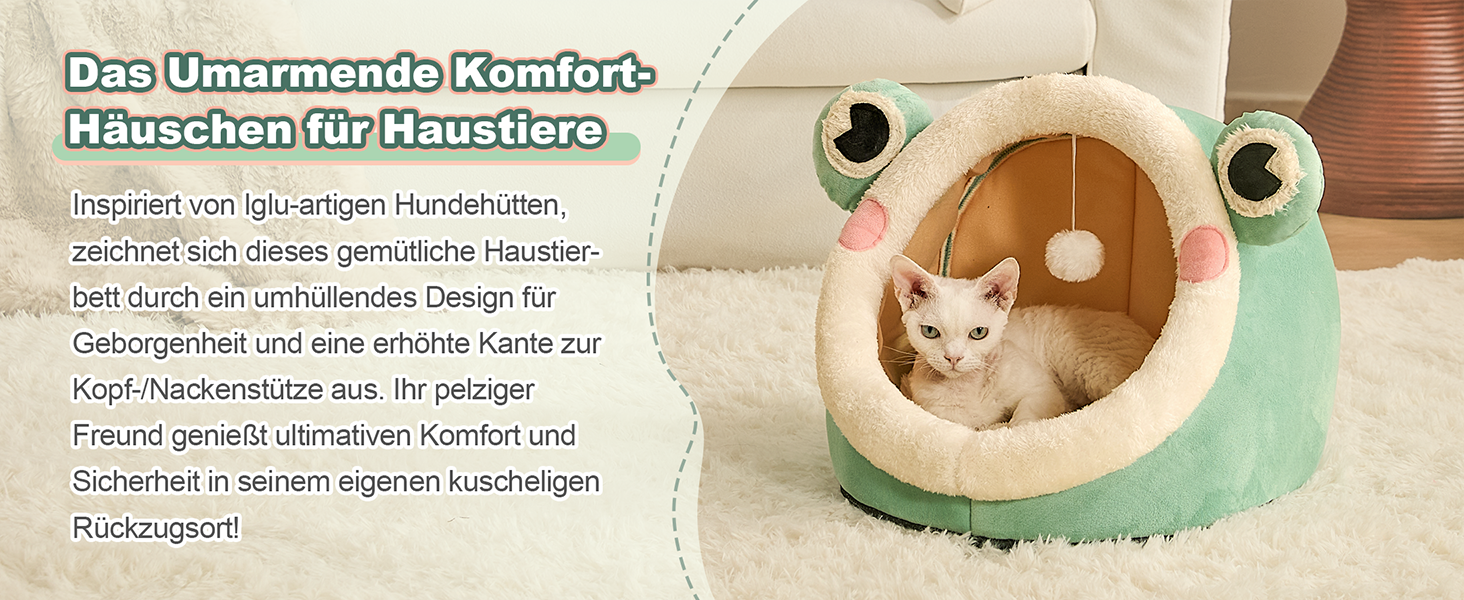 Кішечка Будиночок-Печера для Кішок, М'яке Ліжко-Печера для Кішок, Зелений, Розмір M (38x37x32 см), з Нековзним Дном та Знімним Матрацом