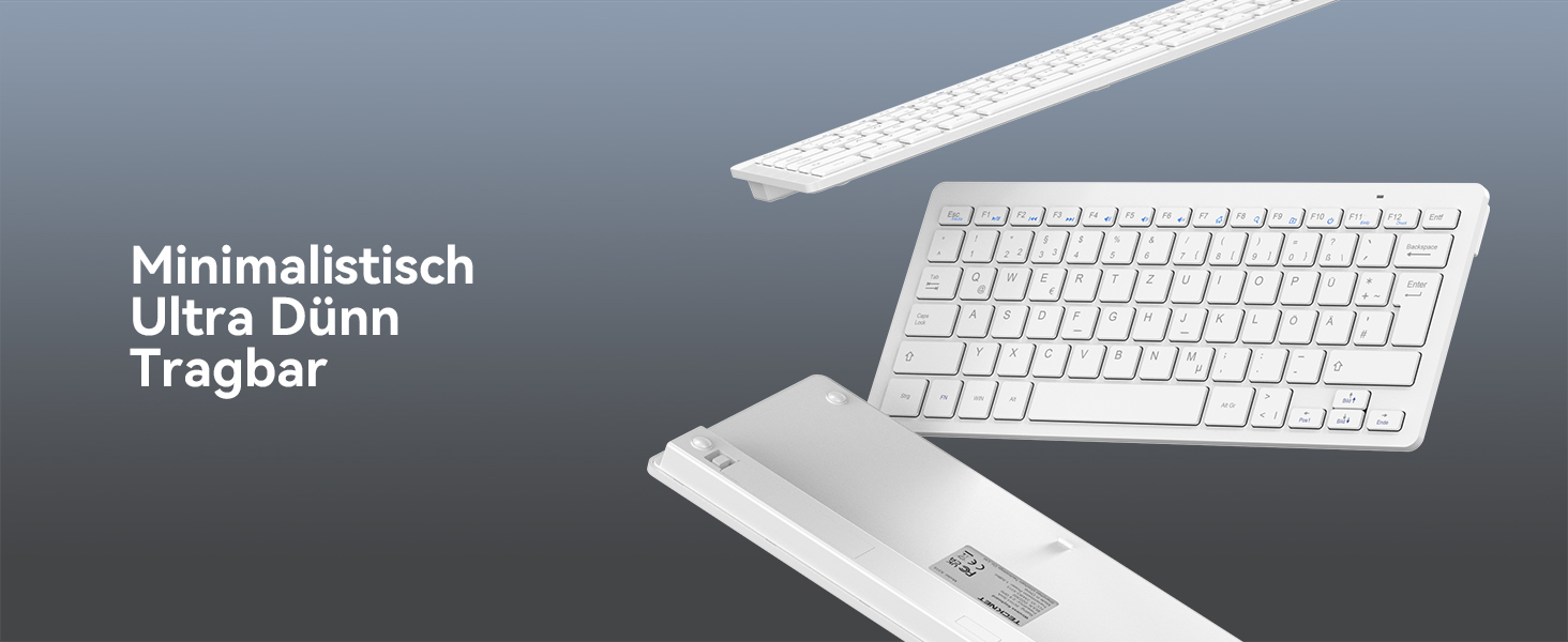 TECKNET Бездротовий комплект клавіатури та миші, QWERTZ, 2.4 GHz, 15м, тиха клавіатура та миша для ПК, ноутбука, Smart TV, білий