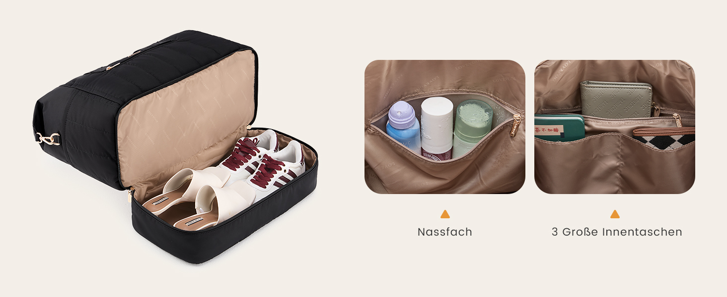 Сумка-рюкзак LOVEVOOK для жінок, велика дорожня сумка-рюкзак з відділенням для взуття та мокрих речей, 40L, 2 шт., чорний