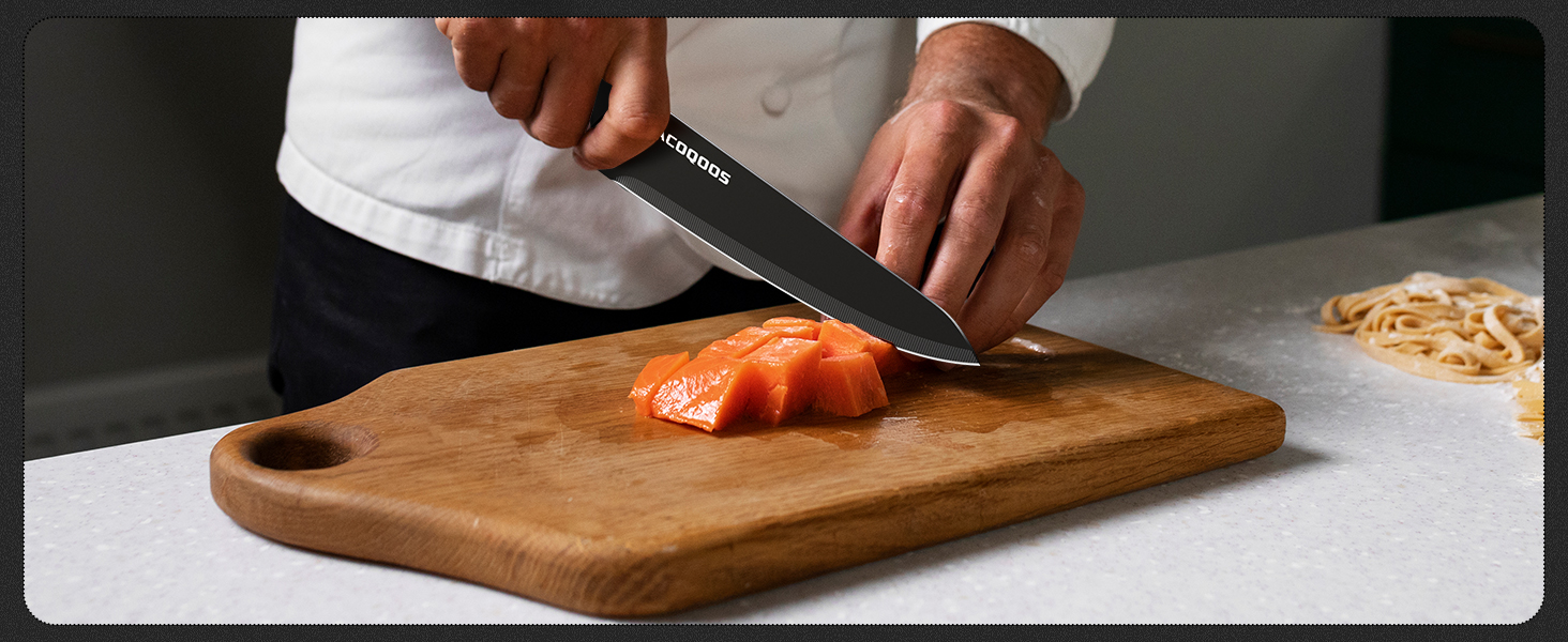ACOQOOS 14-Piece Knife Set with Block and Sharpener - Professional Kitchen Knife Set, Black