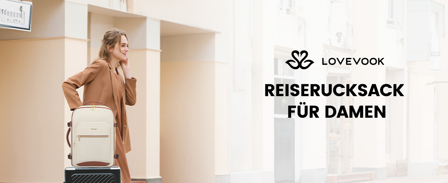 LOVEVOOK Рюкзак для ручної поклажі, 40L, для подорожей, ділових поїздок, валіза-рюкзак, водонепроникний, для ноутбука 17 дюймів, рюкзак для подорожей, кемпінгу, вихідних Beige+braun-30l