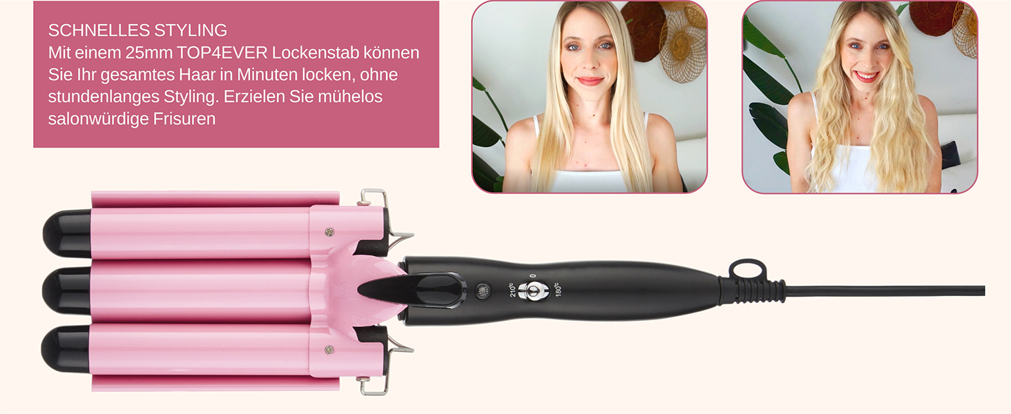 Welleneisen 3 Fässer TOP4EVER: локони для довгих та коротких волосся, 25 мм, регулювання температури