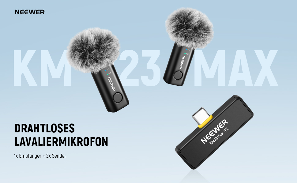 NEEWER Бездротовий петличний мікрофон KM23Max з акумулятором 8 годин, шумозаглушенням та USB-C, сумісний з DJI, Insta360, iPhone, Android, PC