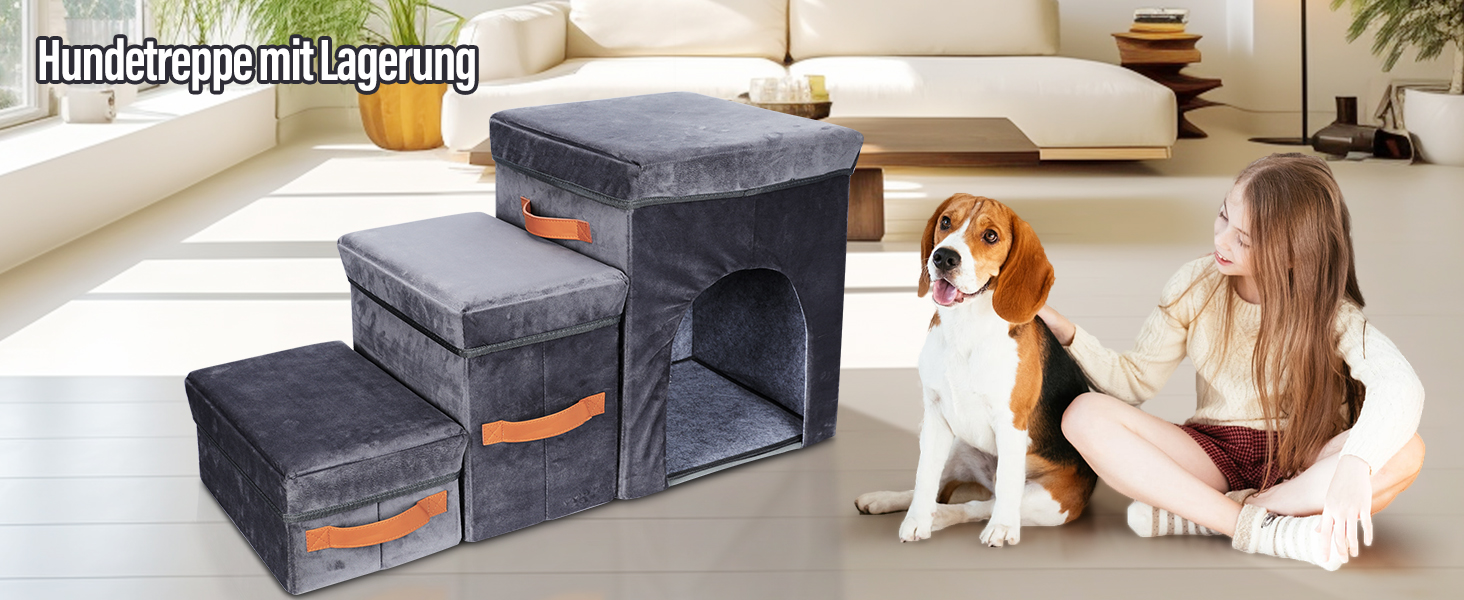 Сходинки для тварин Thihome 3 сходинки: складана рамка, коробка для зберігання, отвір для котів. Підходять для собак та котів до ліжка та дивану