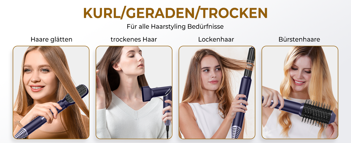 Airstyler 5 в 1: Набір для укладки волосся (фен, круглі щітки, локони, випрямляч), 60 000 обертів, чорний/блакитний