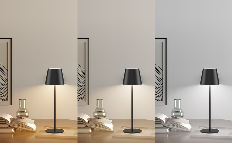 LED настільна лампа K-Bright з регулюванням яскравості, акумуляторна, бездротова, 3000K/4000K/6000K, 3 колірні температури, USB-C, IP54, чорна