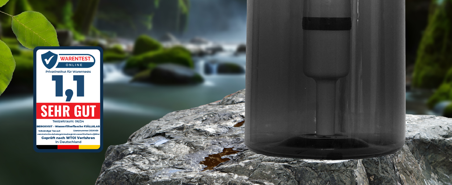 Туристична фільтр-пляшка BERGKVIST FJÄLLKLAR 1 л з фільтром AHLSTROM для чистої води, чорна, для кемпінгу, походів і виживання
