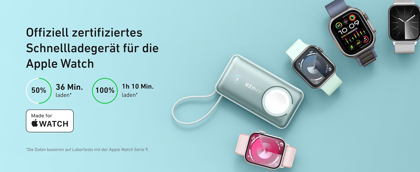 Повербанк Anker MagGo 10000mAh 35W з вбудованим USB-C кабелем для Apple Watch, iPhone 17/16/15, Samsung, iPad, AirPods (Зелений)