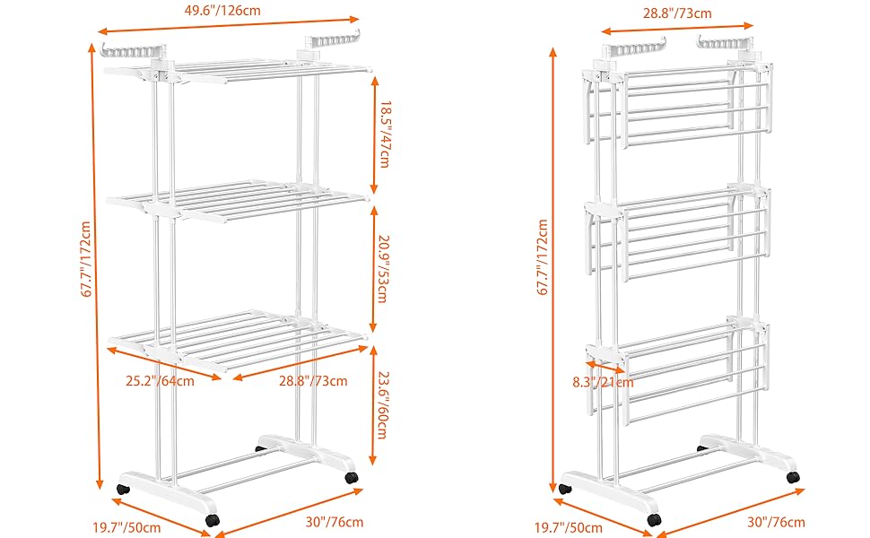 Сушилка для білизни Turm з 6 відкидними крилами та 2 бічними крилами, мобільна сушилка-вежа для дому та вулиці (біла)