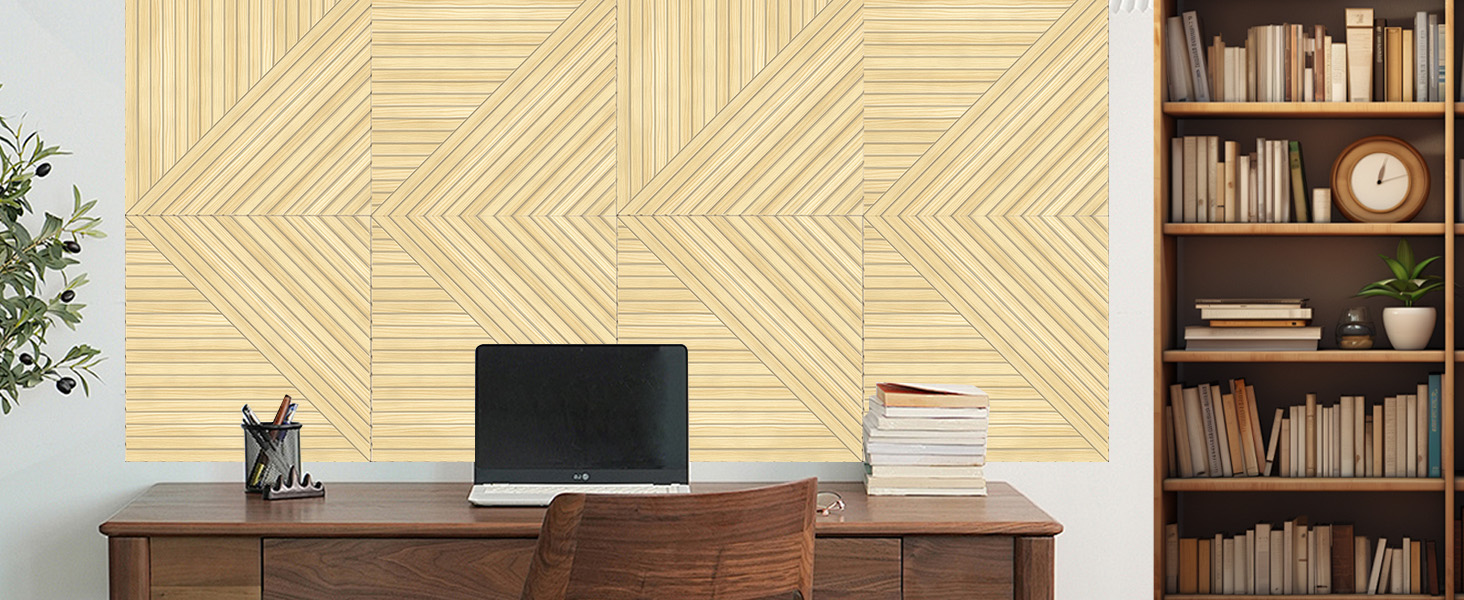 Акустичні панелі JBER, самоклеючі звукопоглинаючі стінові панелі для офісу, студії та дому, 6 шт, 180 x 120 см, колір білий віск/тик