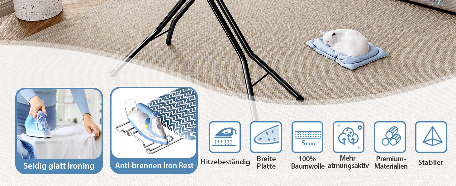 KINGRACK Прасувальна дошка складна з підставкою для прасування, регульована по висоті, стабільний стійкий стіл з товстим покриттям та металевими ніжками, 33 x 110 см, блакитна