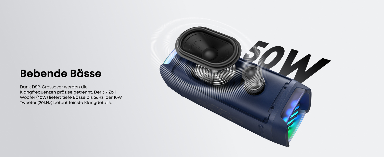Портативна Bluetooth колонка Soundcore Boom 3i Anker: Водонепроникна (IP68), 50W, BassUp 2.0, до 16 годин, з підсвіткою та TWS, зелений