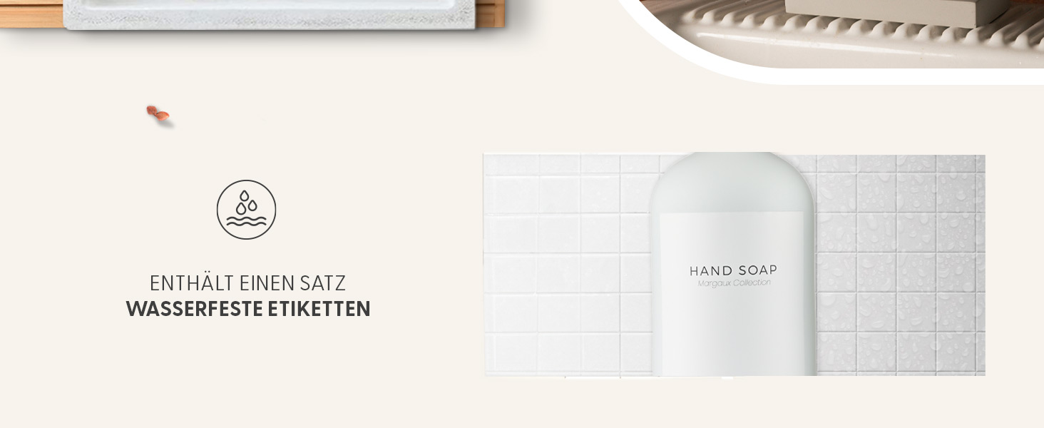 MaisoNovo Soap Dispenser Set - Soap Dispenser Kitchen - 500 ml Amber Bottles, Black Pumps, Glass Pumps, Soap Dispenser Set, 2-Piece Set and Concrete Tray - Dish Soap Dispenser Kitchen (White Glass / Gold Pump + Rectangular Tray)