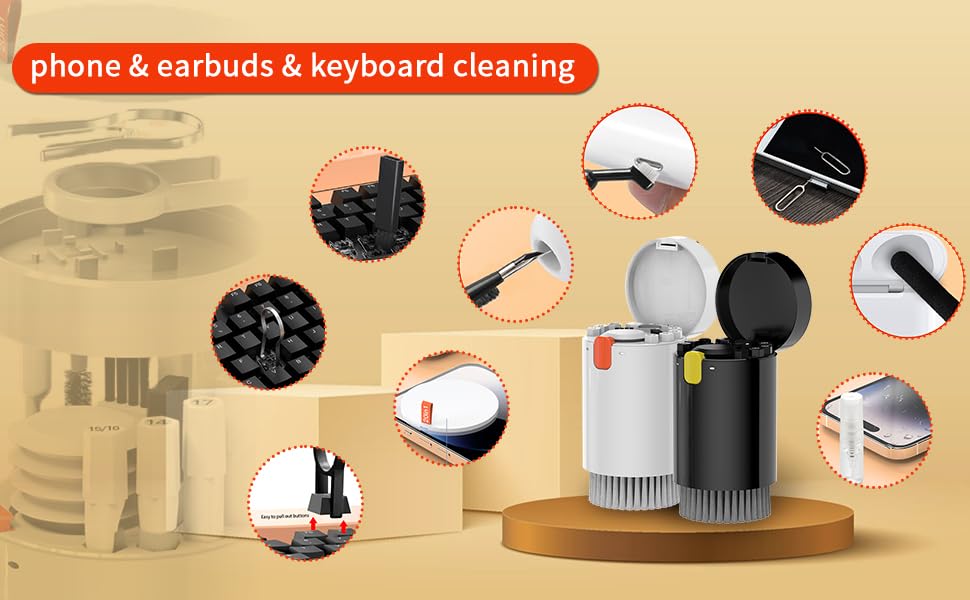 Набір для чищення 20-в-1 для AirPods, ноутбуків, телефонів, клавіатур – Професійний набір для чищення екранів з мікрофіброю, щітками, USB-щільочкою (Critin-20-in-1 black)