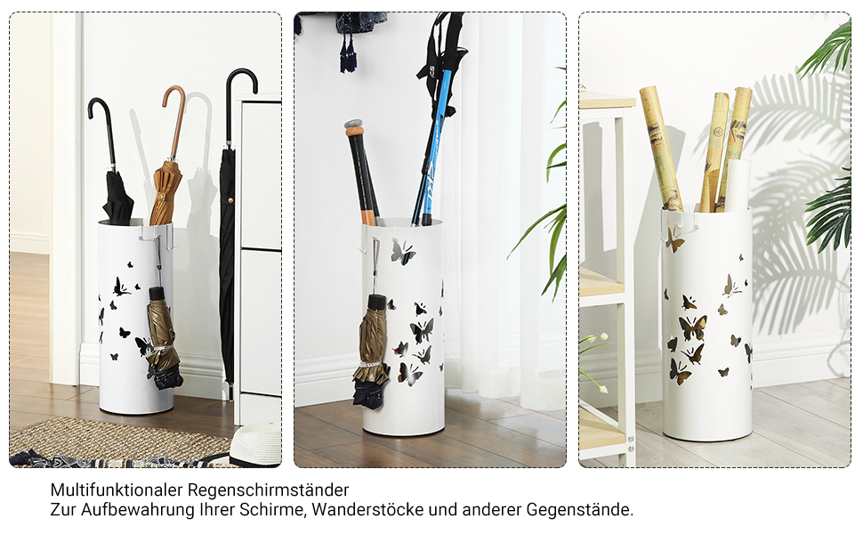 Підставка для парасоль під SONGMICS, металева, кругла, біла, з водозбірником, 49 x 19,5 см