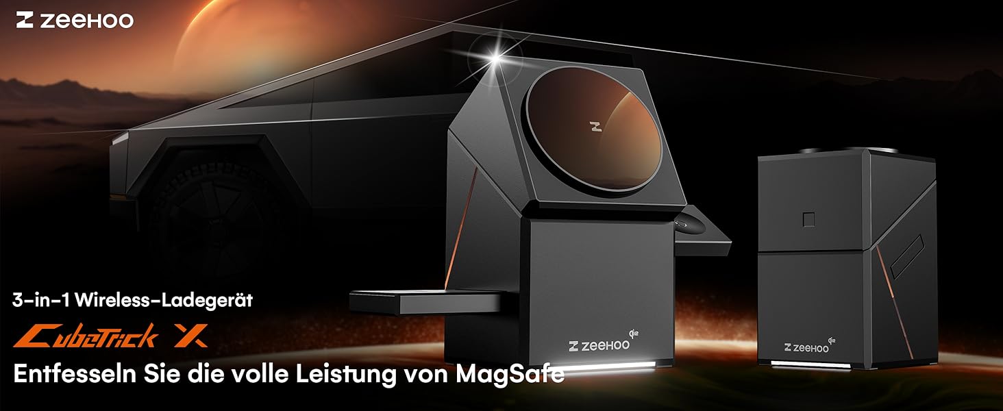 ZEEHOO Зарядна станція 3 в 1 для Apple MagSafe, iPhone 16/15/14/13/12, Apple Watch та AirPods (30W USB-C), Чорний