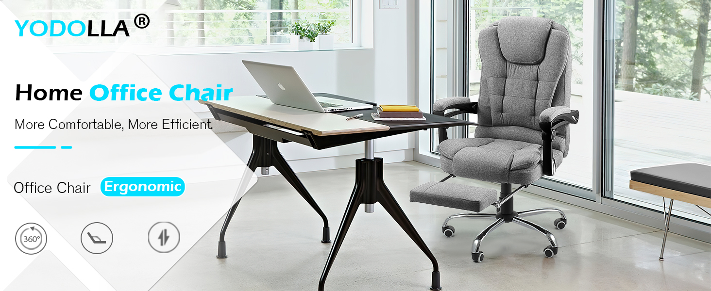 Крісло YODOLLA для офісу, 200 кг, ергономічне, з регульованою спинкою, комп'ютерне, з підніжкою, чорне