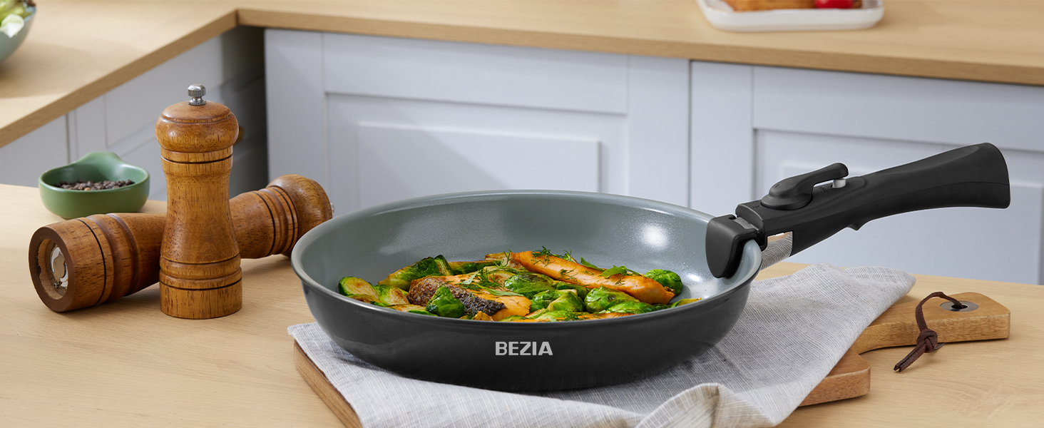 BEZIA 13-Piece Ceramic Nonstick Cookware Set - Induction Compatible Pots and Pans for All Cooktops, Stackable, Dishwasher & Oven Safe