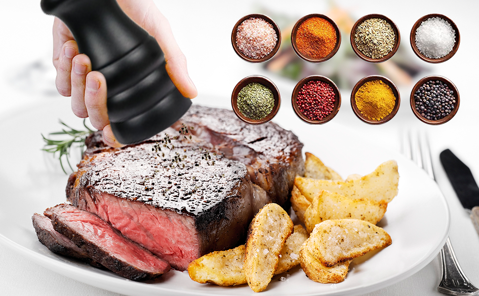 Набір з 2 шт. ручних мельниць для солі, перцю та чилі - дерев'яні солянки та перечниці, класичне регулювання помелу, для солі, перцю, чилі, чорний та білий колір