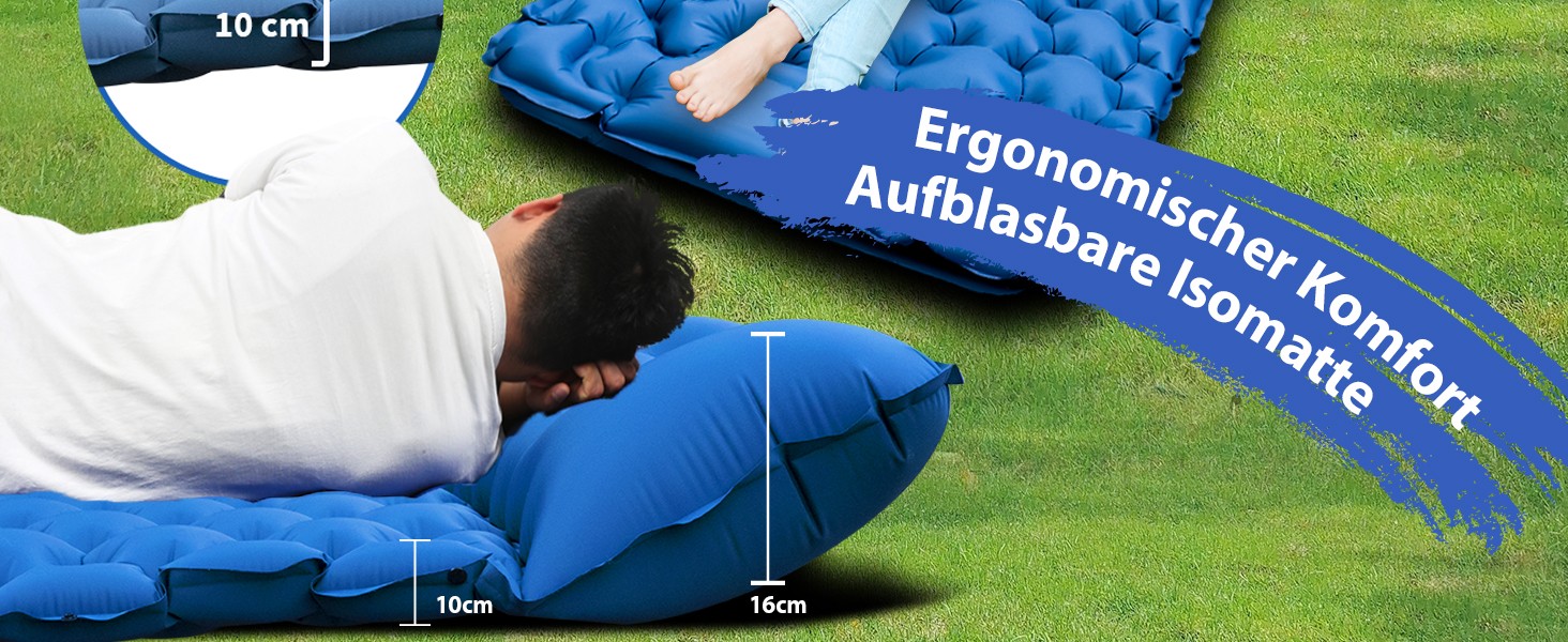 HiiPeak Isomatte Self-Inflating Camping Air Mattress with Integrated Pillow - Blue