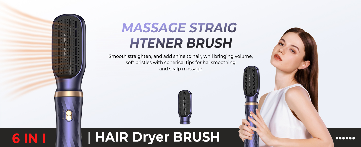 Фен та стайлер для волосся 6 в 1, Набір Airstyler з автоматичною завивкою, кругла щітка-фен, термощітка, фен, гаряча повітряна щітка, подарунковий набір мультистайлер для жінок, чорний (Z-blue)