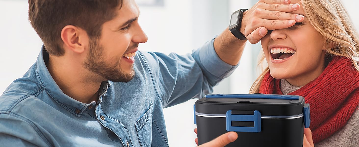 Електрична ланчбокс Kimfead з термоіндикатором, 1.8л, 80W, 12V/24V/230V, для авто/офісу, з сумкою та столовими приборами
