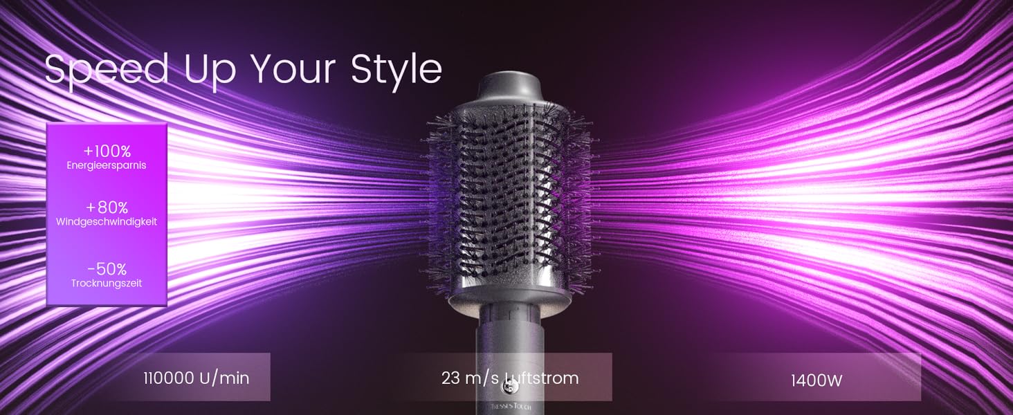 Фен-щітка Hairstyler 6 в 1: для локонів, об'єму, випрямлення та сушіння волосся, 1400W, 110000 обертів/хв, сірий