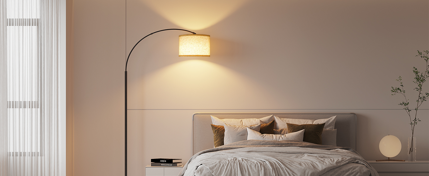 Торшер для вітальні JASMIN I з LED E27, тканинний абажур 33 см, вимикач на нозі, вінтажний стиль, підходить для спальні, готелю (льон-rgb)