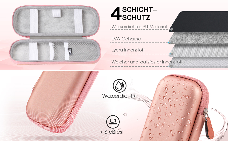 Чохол для Apple Pencil та інших стилусів, преміум-якість, шкіра, з кишенькою для кабелю USB, рожевий