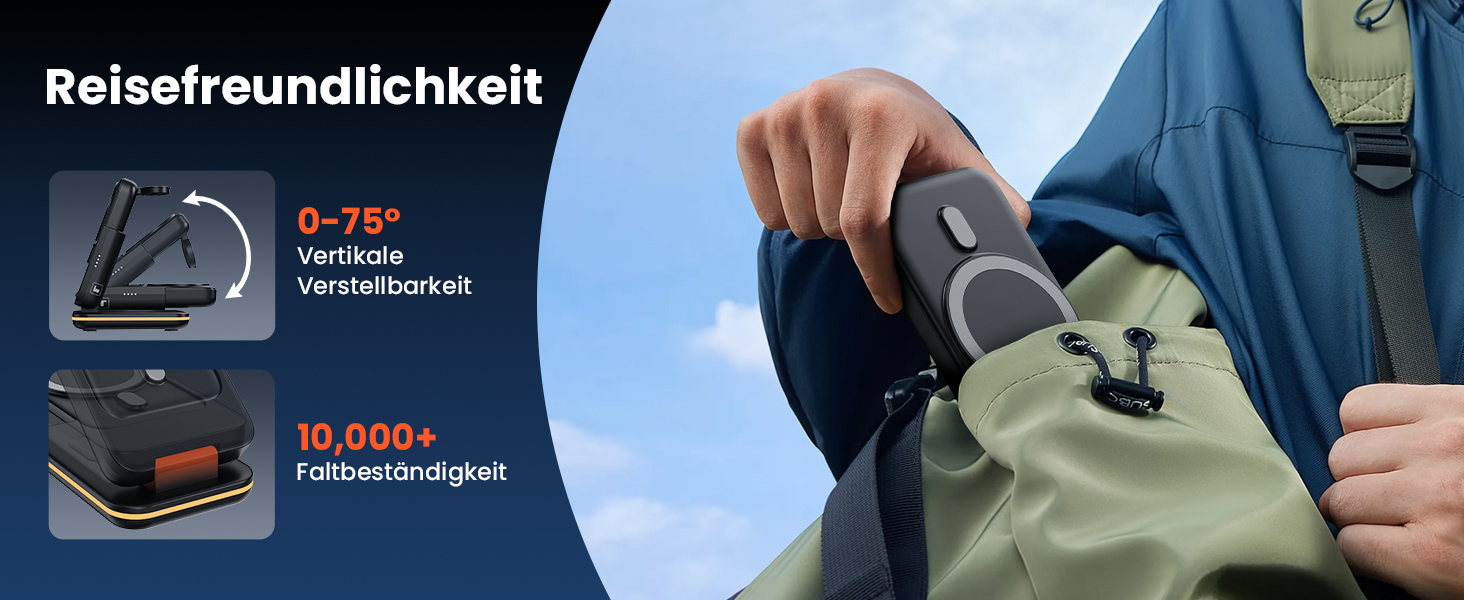 GEEKERA 3-в-1 Магнітна бездротова зарядка Powerbank 5000mAh: для iPhone 12-17, Apple Watch, AirPods, Samsung Galaxy - Чорний