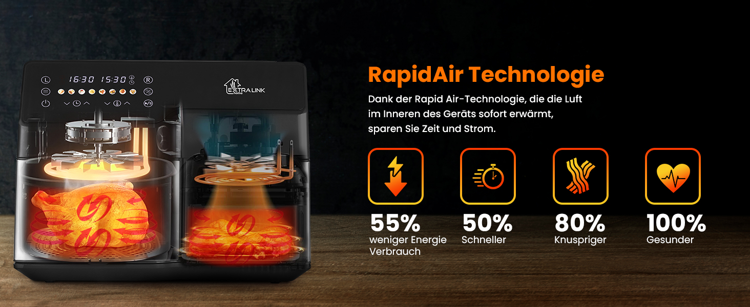 Фритюрниця Extralink 1400W Airfryer 4.2L з 10 функціями, LED-дисплеєм та економним споживанням енергії