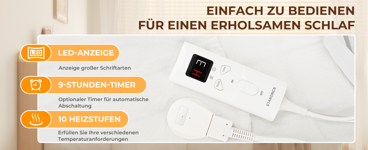 Електрична ковдра StarOnce 160x140 см для двоспального ліжка з 10 рівнями нагріву, автовимкненням, 2 пультами та захистом від перегріву. Можна прати в машині. Біла (150x80 см)