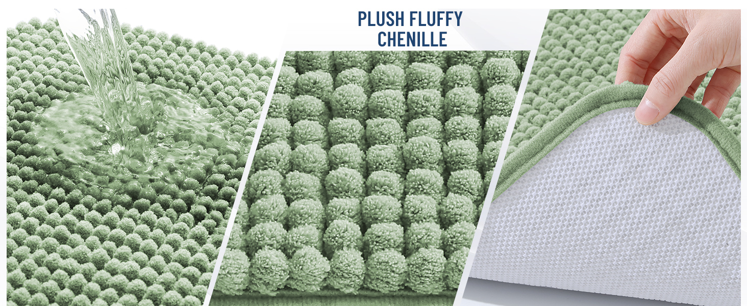 Товстий килимок для ванної кімнати Homaxy з chenille, 61×120 см, трав'янисто-зелений — м'який, антиковзаючий, вологопоглинаючий килим для душу з TPR-підкладкою, що миється в машинці